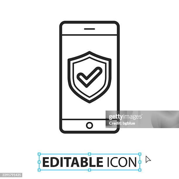 secure smartphone - line editable icon on white background - security validation stock illustrations