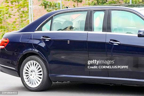 Queen Sonja of Norway arrives at the National Hospital, where King Harald is hospitalized, due to his health condition worsening, in Oslo on August...