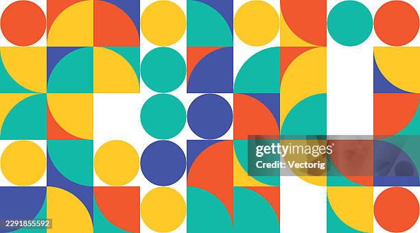 mid century geometric shapes pattern - colour block background stock illustrations