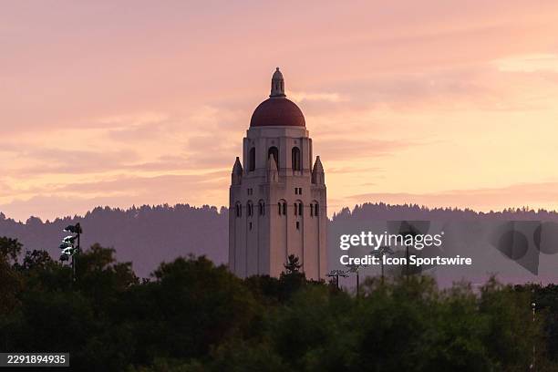 The Hoover Tower is seen during a match between the UCLA Bruins and the Stanford Cardinal on August 27, 2026 at Maloney Field at Laird Q. Cagan...