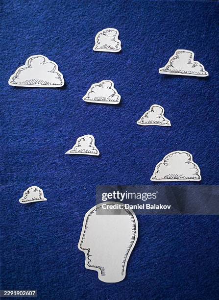 thinker concept. silhouette with clouds representing thinker - mindfulness class stock illustrations
