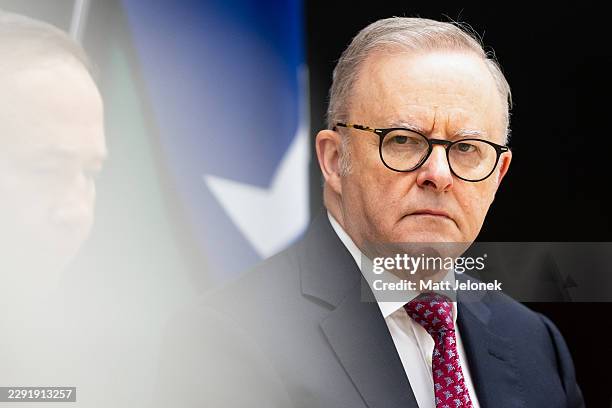 Australian Prime Minister Anthony Albanese looks on during a federal cabinet meeting at the Commonwealth Parliamentary Office on August 25, 2026 in...