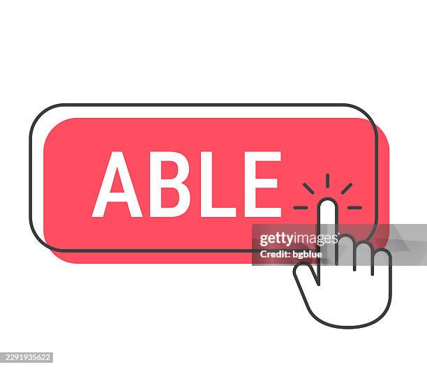 able - click button with hand cursor on white background - computer input output stock illustrations