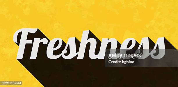 freshness - text with long shadow on textured yellow background - purity texture stock illustrations