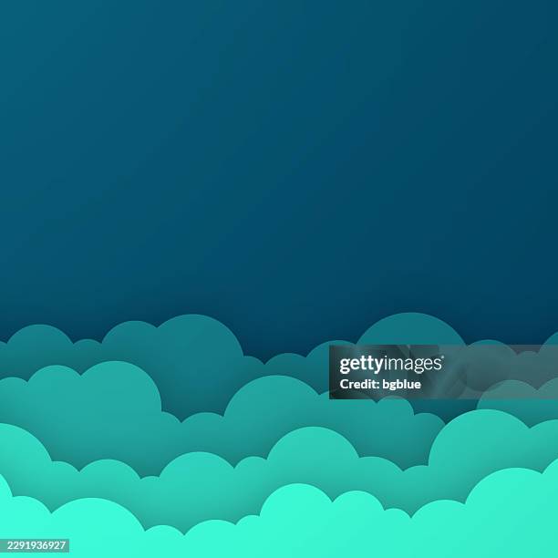 green sky with couds - paper cut background - trendy 3d design - dark cloudy sky stock illustrations
