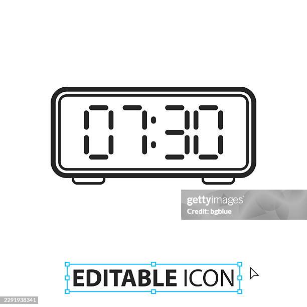 digital clock - line editable icon on white background - digital clock white background stock illustrations