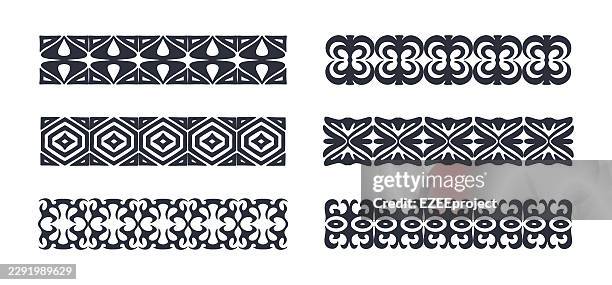 black tribal geometric border pattern set. ethnic tribal ornament border set black. aztec tribal seamless pattern border - aztec pattern stock illustrations