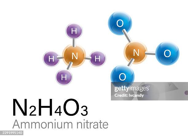 molecular model of ammonium nitrate(nh₄no₃) - ammonia stock illustrations