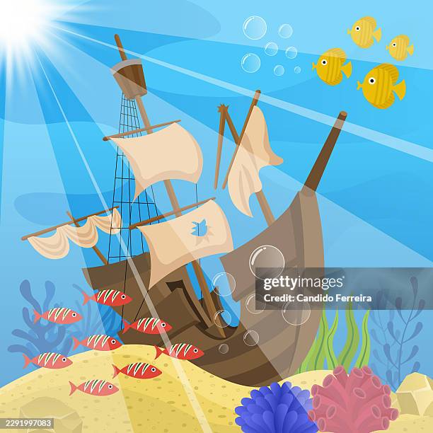 underwater shipwreck - hull stock illustrations