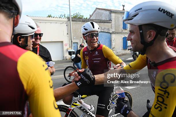 Stage winner Milan Fretin of Belgium and Team Cofidis reacts after the 40th Tour Poitou - Charentes en Nouvelle Aquitaine 2026, Stage 1 a 191.5km...