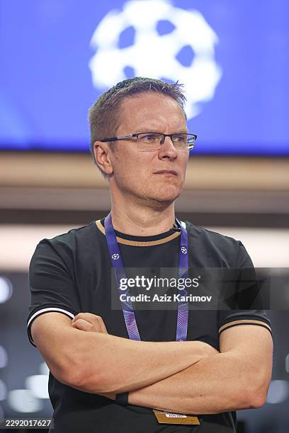 Head coach of Sabah Valdas Dambrauskas looks on before the UEFA Champions League 2026/27 Play-offs 2nd leg between Sabah and H. Beer-Sheva at Tofig...