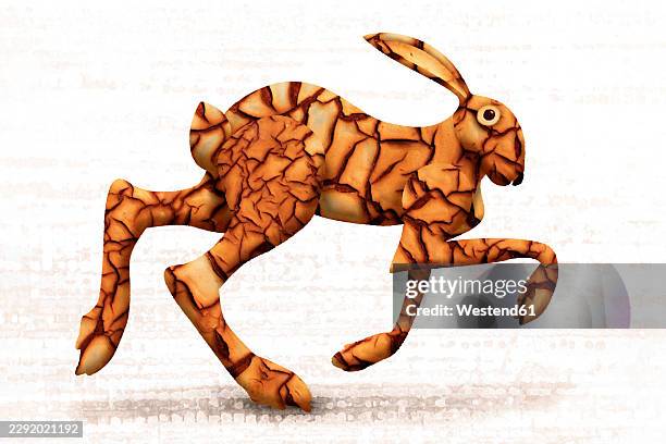 a digital collage illustration shows a rusty weathered hare running - dried hops stock illustrations