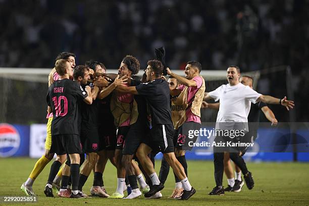 Tellur Mutallimov of Sabah celebrates goal with teammates during the UEFA Champions League 2026/27 Play-offs 2nd leg between Sabah and H. Beer-Sheva...