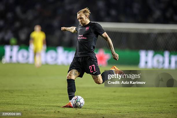 Tymoteusz Puchacz of Sabah control the ball during the UEFA Champions League 2026/27 Play-offs 2nd leg between Sabah and H. Beer-Sheva at Tofig...