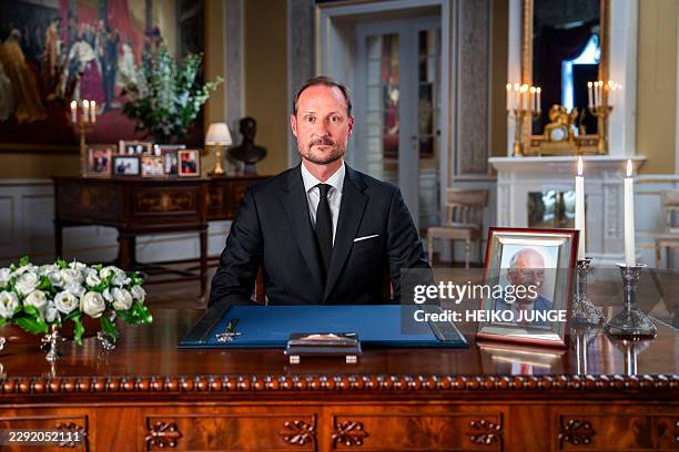 Norway's new King Haakon VIII makes his first speech to the nation at the Royal Palace in Oslo on August 29, 2026. Norway's new King Haakon VIII on...