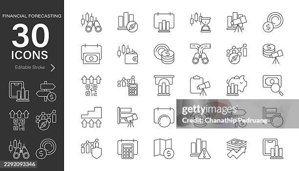financial forecasting vector icon set. pixel perfect. editable stroke. stock illustration . icon symbol, revenue, expenses, cash flow - erasing debt stock illustrations