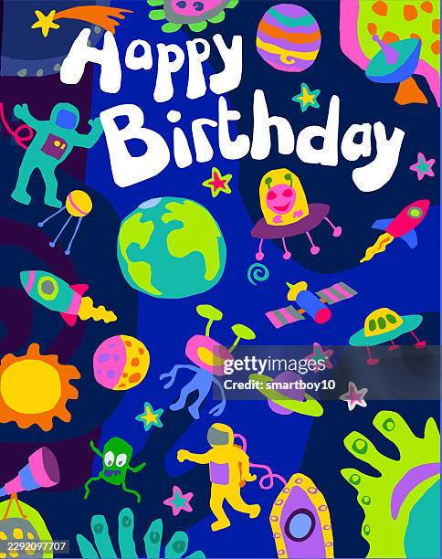 birthday card - outer space theme - mars landscape stock illustrations
