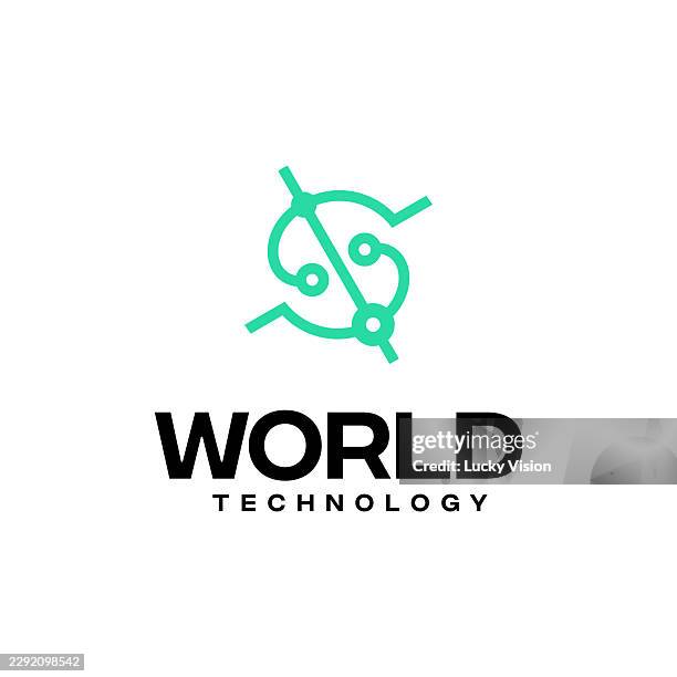 pixel world technology logo designs concept vector, world globe symbol - network connection circle stock illustrations
