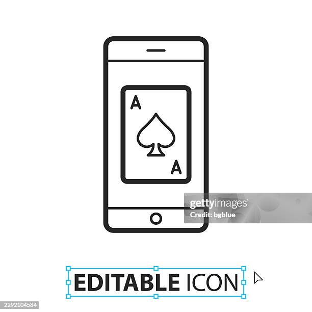 smartphone with playing card - line editable icon on white background - blackjack stock illustrations