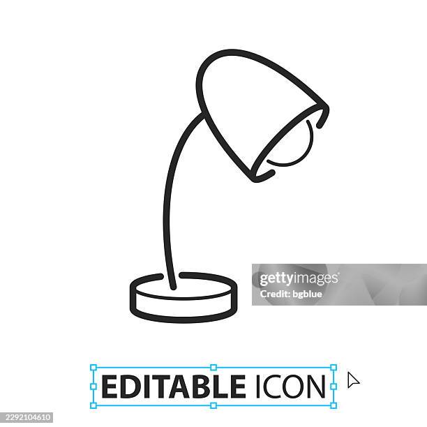 desk lamp - line editable icon on white background - lamp switch stock illustrations