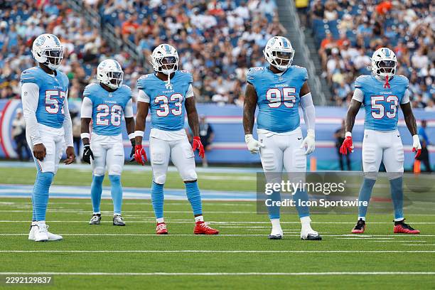 Tennessee Titans defenders defensive lineman Jacob Martin , defensive back Marcus Harris , linebacker Cedric Gray , defensive lineman Jordan Elliott...