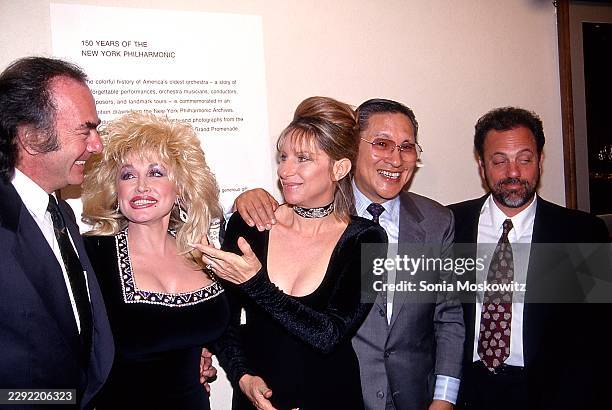 Neil Diamond, Dolly Parton, Barbra Streisand, Norio Ohga, and Billy Joel attend the Sony Music Concert benefitting Lincoln Center on May 13, 1993 in...