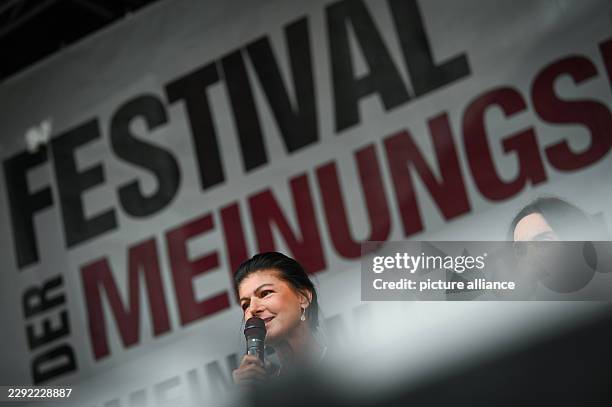 August 2026, Saxony-Anhalt, Magdeburg: Sahra Wagenknecht, founder of the BSW and chair of the BSW Committee on Core Values, speaks on stage during...