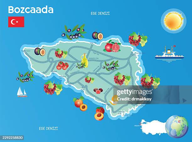bozcaada fruits maps - figs stock illustrations