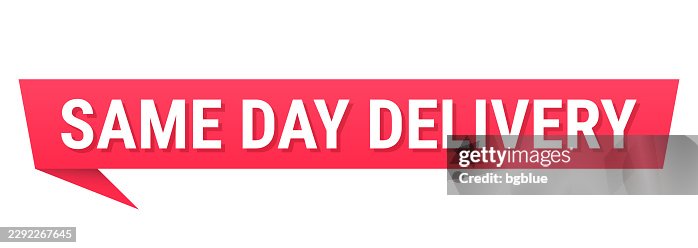 Same Day Delivery - Red speech bubble on blank background Same Day Delivery - Red speech bubble on blank background