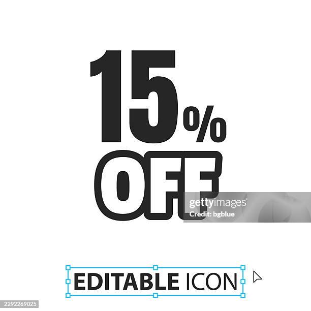 15 percent off (15% off) - editable icon on white background - lower icon vector stock illustrations