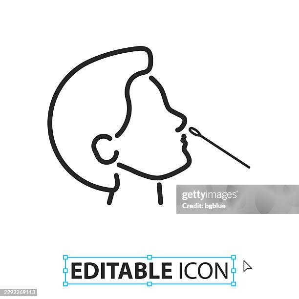 nasal swab test - line editable icon on white background - coronavirus testing kit stock illustrations