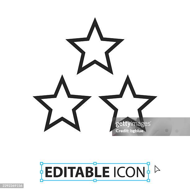 three stars - line editable icon on white background - pentagram pattern stock illustrations