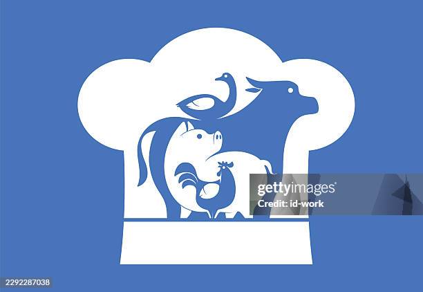 farm animal with chef hat silhouette - looking back stock illustrations