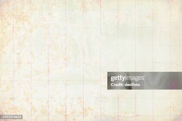 old weathered dirty messy stained page of math notebook, blank graph paper vector background with splattered mould fungus stains - graph paper background stock illustrations