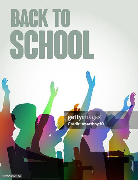 back to school poster - multicultural elementary school students stock illustrations