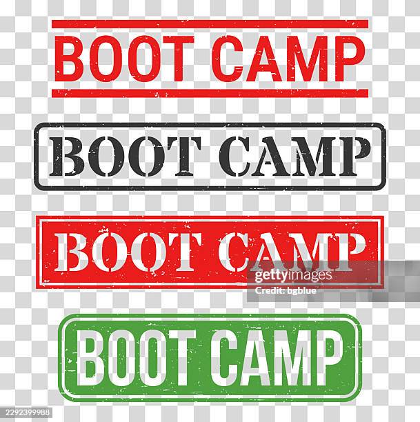 boot camp - rubber stamp set on blank background - bootcamp exercise stock illustrations