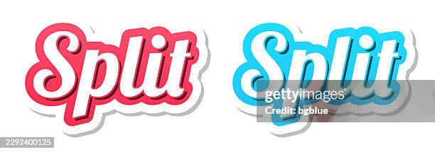 split - 3d text in red and blue on white background - divorce papers stock illustrations