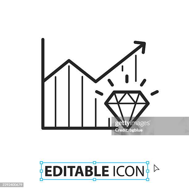growing graph with diamond - line editable icon on white background - growing crystals stock illustrations
