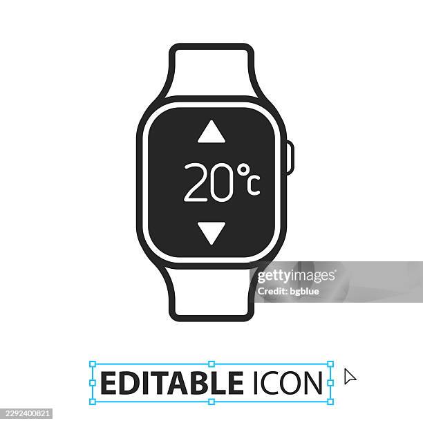 smartwatch with heating control - editable icon on white background - measuring height stock illustrations
