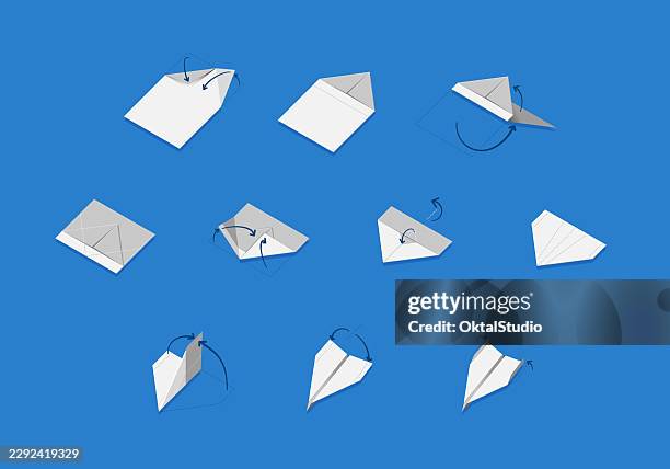 paper plane folding instructions - glider stock illustrations