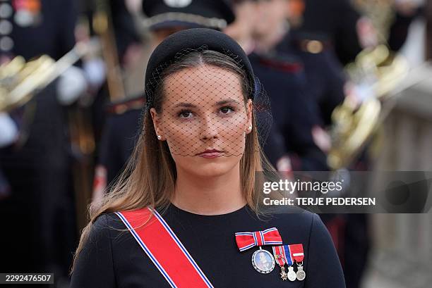 Crown Princess Ingrid Alexandra of Norway arrives prior to an oath-taking ceremony for her father, King Haakon VIII of Norway at the Storting in Oslo...