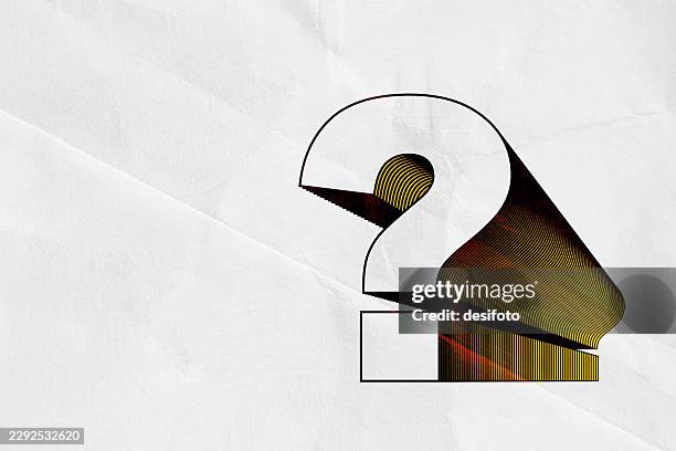 outline big large question mark with optical illusion of 3d depth several stacked in a row on textured white crumpled paper creased folded vector background for quiz, q and a sessions, mystery suspense guess who backdrops, banners, posters - deep conversation stock illustrations
