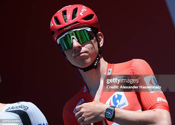 Tadej Pogacar of Slovenia and UAE Team Emirates XRG - Red Leader Jersey prior to the La Vuelta - 81st Tour of Spain 2026, Stage 8 a 171km stage from...