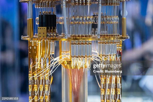 Scale model of Fujitsu Ltd.'s 64-qubit superconducting quantum computer displayed at the Semicon Taiwan exhibition in Taipei, Taiwan, on Wednesday,...