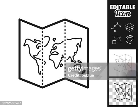 World map on folded map. Icon for design. Easily editable World map on folded map. Icon for design. Easily editable