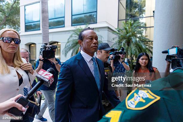 Tiger Woods attends a court hearing at Martin County Courthouse on September 2, 2026 in Stuart, Florida. Tiger Woods is expected to change his plea...