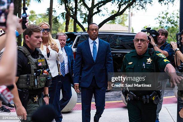 Tiger Woods attends a court hearing at Martin County Courthouse on September 2, 2026 in Stuart, Florida. Tiger Woods is expected to change his plea...