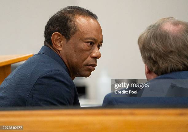 Tiger Woods appears during a plea hearing at Martin County Courthouse on September 2, 2026 in Stuart, Florida. Tiger Woods is expected to change his...
