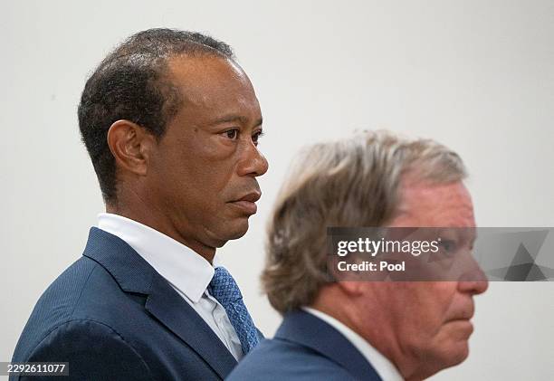 Tiger Woods appears during a plea hearing at Martin County Courthouse on September 2, 2026 in Stuart, Florida. Tiger Woods is expected to change his...