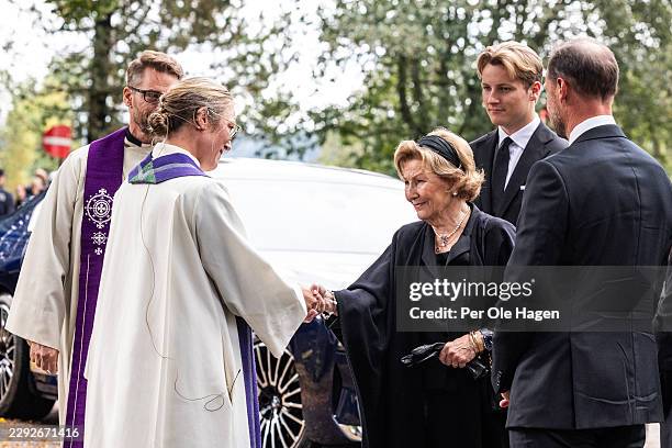 Dean Oyvind Stabrun, parish priest Ida Buen Hanevold, Prince Sverre Magnus, King Haakon VIII and Queen Sonja attend a mourning service in Asker...
